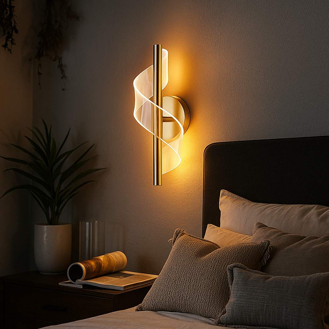 Sculptural LED Sconce Light Black Metal Acrylic Spiral Design for Bedroom Hallway Reading Nook Modern Ambient Fixture 12 in Wall Mount