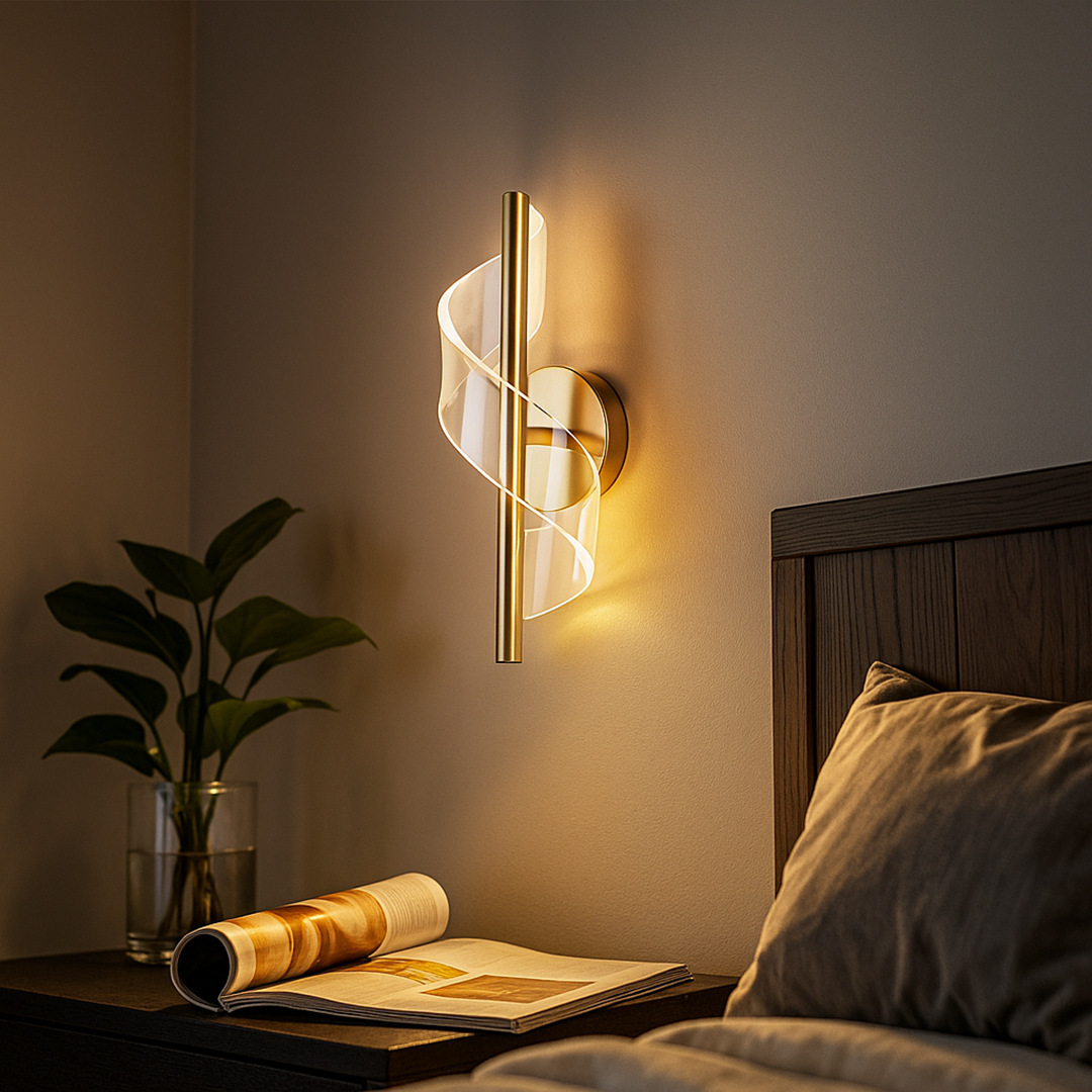 Sculptural LED Sconce Light Black Metal Acrylic Spiral Design for Bedroom Hallway Reading Nook Modern Ambient Fixture 12 in Wall Mount