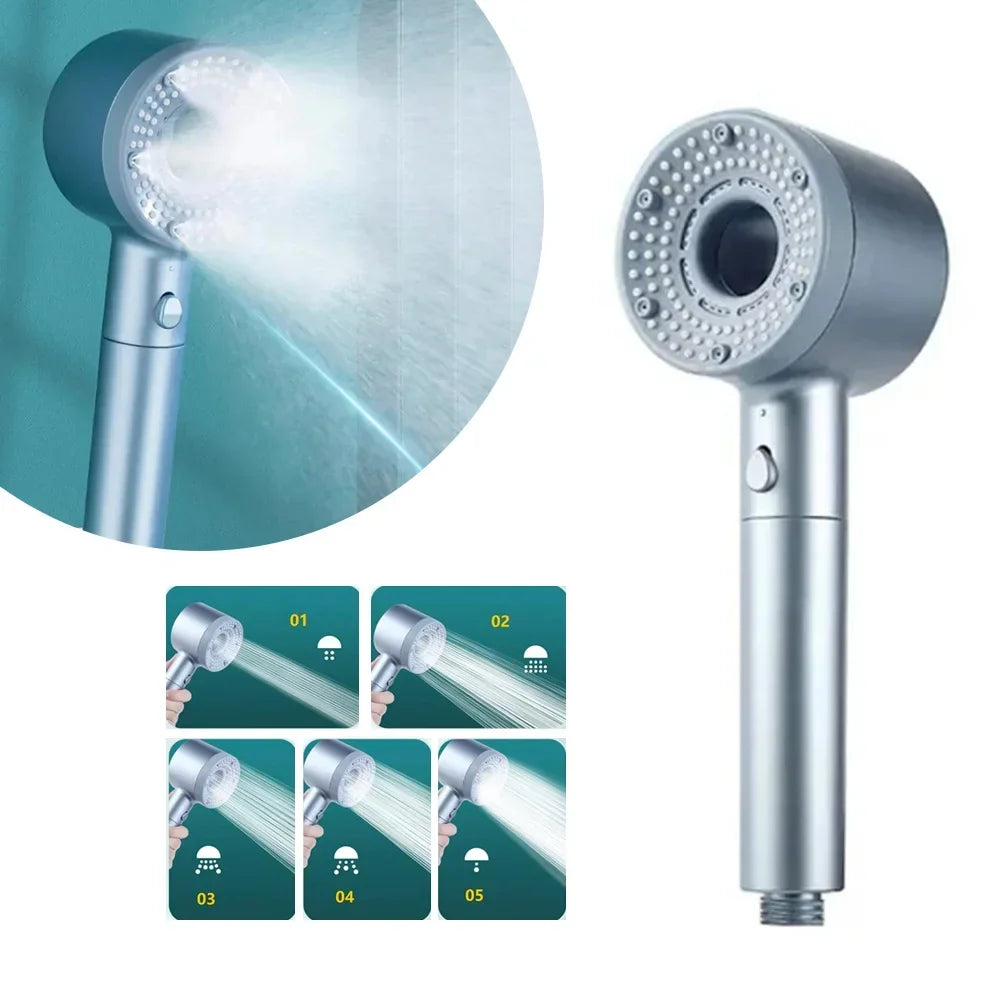 High-Pressure Handheld Shower Head with 5 Spray Patterns for Low Water Pressure Bathrooms
