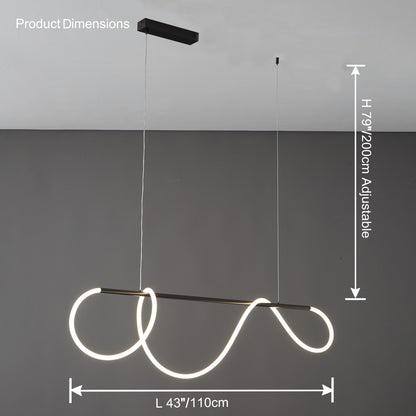 Linear LED Island Chandelier with Silicone Wave Design 43-Inch Brass Adjustable Height Dimmable Kitchen Pendant for Dining Table Modern Hang