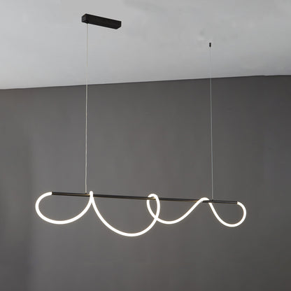 Linear LED Island Chandelier with Silicone Wave Design 43-Inch Brass Adjustable Height Dimmable Kitchen Pendant for Dining Table Modern Hang