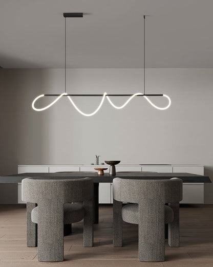 Linear LED Island Chandelier with Silicone Wave Design 43-Inch Brass Adjustable Height Dimmable Kitchen Pendant for Dining Table Modern Hang