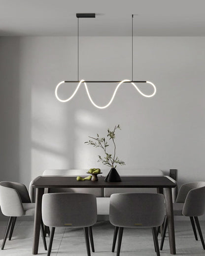 Linear LED Island Chandelier with Silicone Wave Design 43-Inch Brass Adjustable Height Dimmable Kitchen Pendant for Dining Table Modern Hang