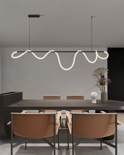 Linear LED Island Chandelier with Silicone Wave Design 43-Inch Brass Adjustable Height Dimmable Kitchen Pendant for Dining Table Modern Hang