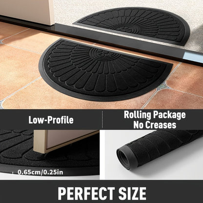 Half Moon Entry Mat Rubber Non-Slip Indoor Outdoor Foyer Entryway Mud Catcher Patio Back Front Utility Room Vestibule Hallway Home