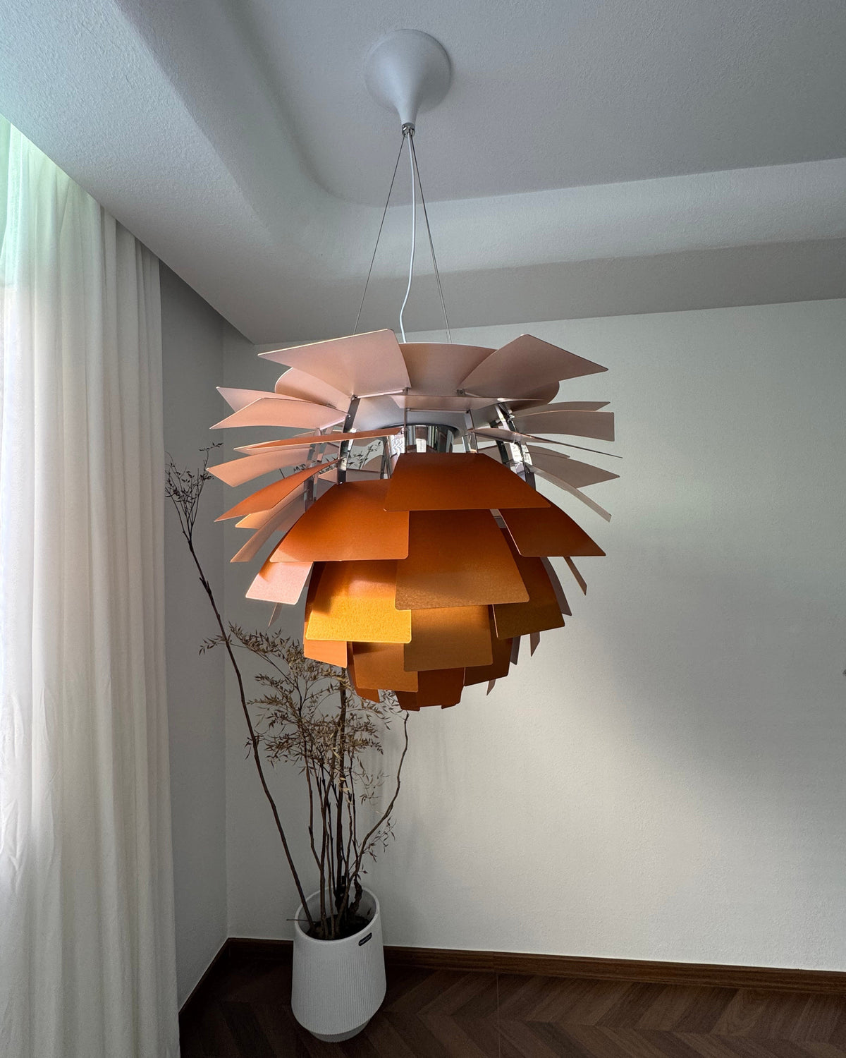 Layered Metal Fixture 19 in Wide Warm White E27 Socket Adjustable Height Kitchen Island Dining Room Cord Suspended Overhead Lighting Texture