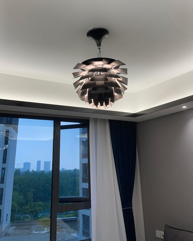 Layered Metal Fixture 19 in Wide Warm White E27 Socket Adjustable Height Kitchen Island Dining Room Cord Suspended Overhead Lighting Texture