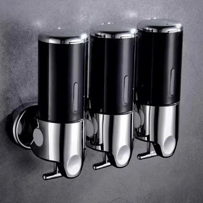Wall Mount Soap Dispenser with Push Pump - Stainless Steel Liquid Holder for Shampoo, Lotion & Hand Wash in Bathroom, Kitchen, Shower