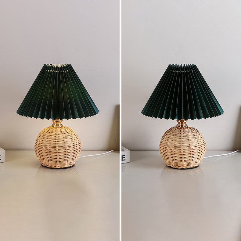 Nordic Rattan Table Lamp with Fabric Shade, USB Powered & Infinitely Dimmable LED Light for Bedroom, Living Room, Study