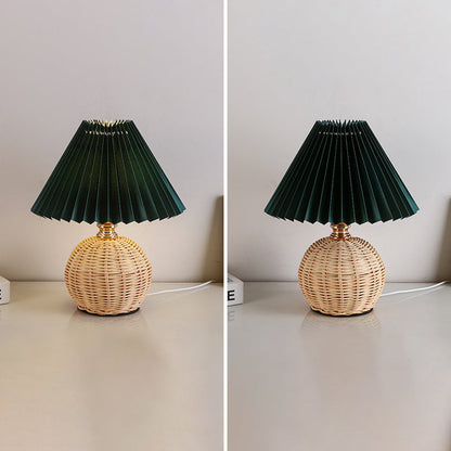 Nordic Rattan Table Lamp with Fabric Shade, USB Powered & Infinitely Dimmable LED Light for Bedroom, Living Room, Study