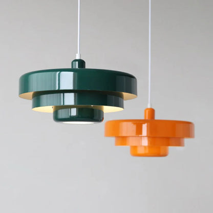 Hanging Iron Ceiling Fixture 14 Inch Layered Shade Height-Adjustable for Kitchen Dining Room Bedroom Modern Retro Downlight E27 Socket