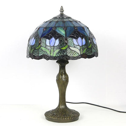 Stained Glass Table Lamp 18 Inch Height Multicolor Shade Bedside Reading Light E26 Socket Vintage Accent Lighting Decorative Bedroom Night L