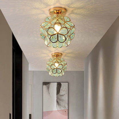 Acrylic Flush Mount Ceiling Light 8 in Gold Floral Fixture Bedroom Hallway Living Room Compact Small Space Decorative E26 Base Warm Glow