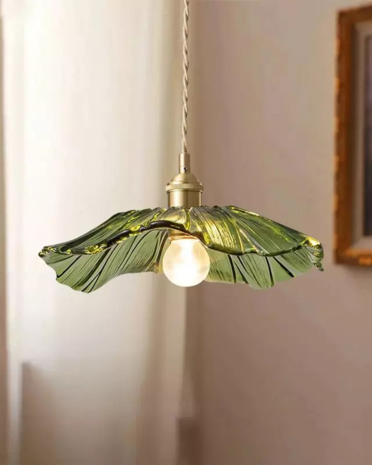 Glass Pendant Light with Brass Socket and Organic Petal Shape for Dining Room and Living Space