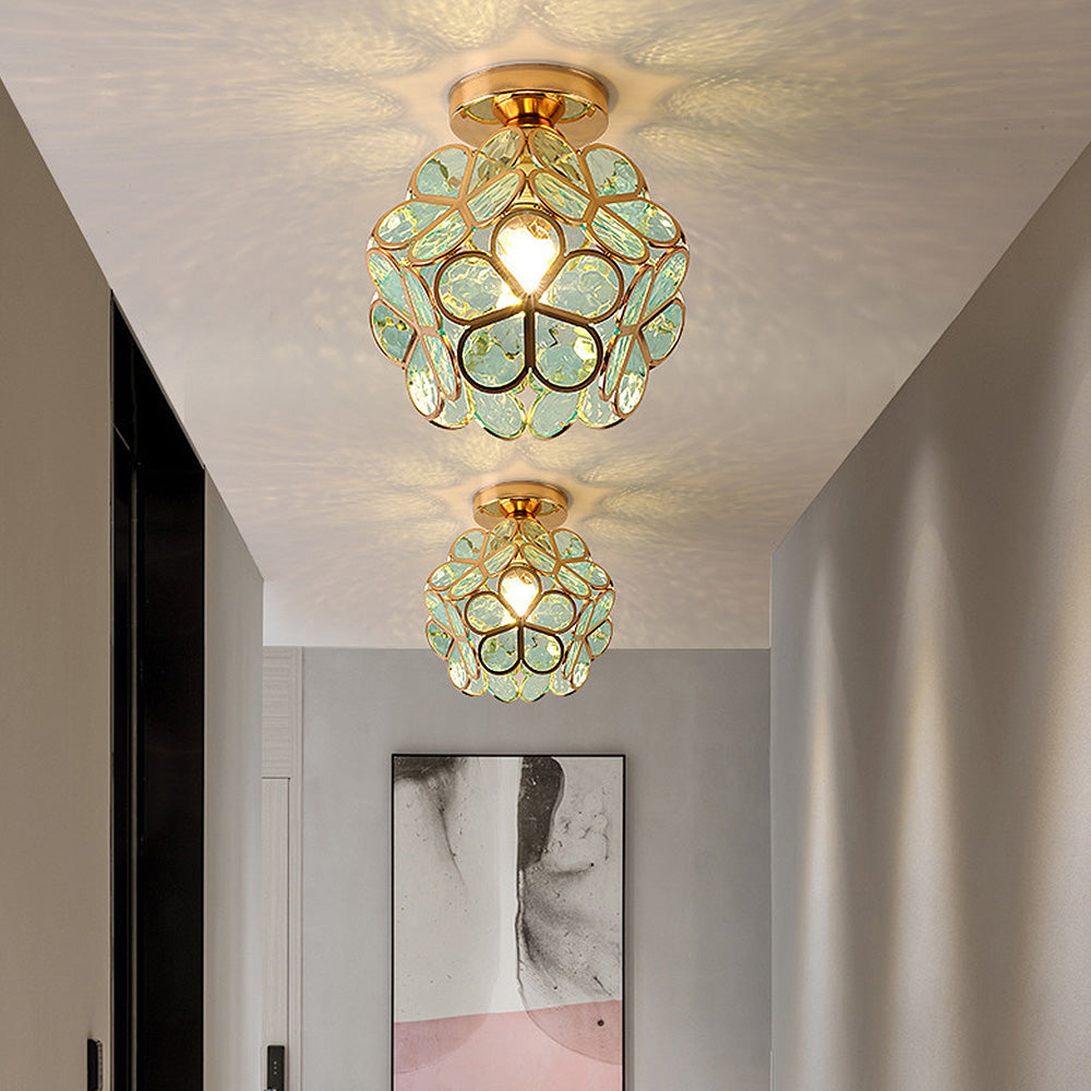 Floral Ceiling Light with Acrylic Petals and Gold Accents for Bedroom, Hallway, Living Room