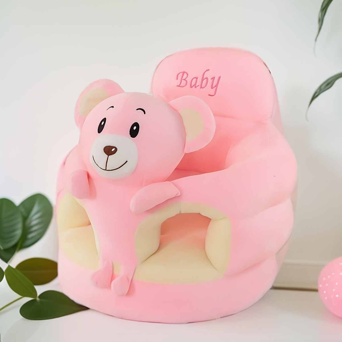 Plush Baby Support Seat with Animal Design for Learning to Sit | Soft Cushioned First Sitting Chair for Infants & Toddlers | Cute Yellow