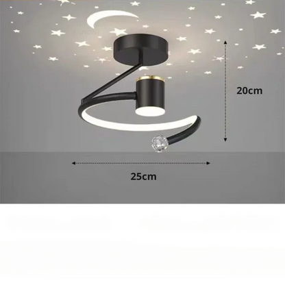 Dimmable LED Flush Mount Ceiling Light with Starry Sky Projection for Bedrooms & Hallways | Aluminum Round Fixture | 10 in Diameter