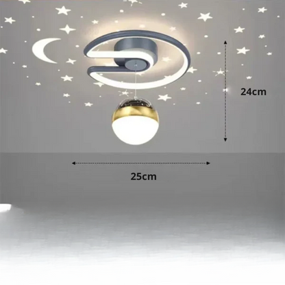Dimmable LED Flush Mount Ceiling Light with Starry Sky Projection for Bedrooms & Hallways | Aluminum Round Fixture | 10 in Diameter