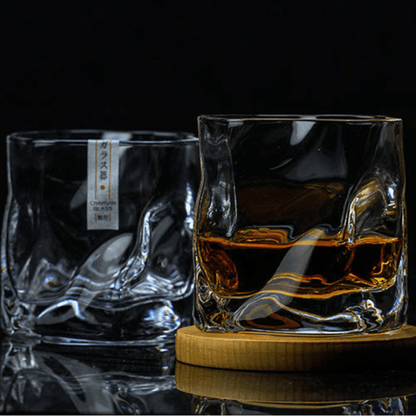 Hand-Cut Crystal Rocks Glass with Textured Facets for Bourbon Scotch & Spirits in Wood Box for Collectors