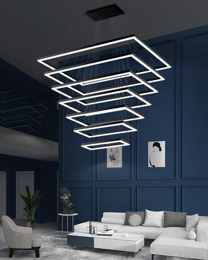Multi-Tier Linear Suspension Fixture with Integrated LED, Adjustable Cable, Matte Black Metal Frame for Dining & Living Spaces
