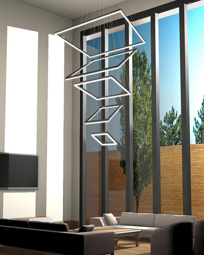 Multi-Tier Linear Suspension Fixture with Integrated LED, Adjustable Cable, Matte Black Metal Frame for Dining & Living Spaces