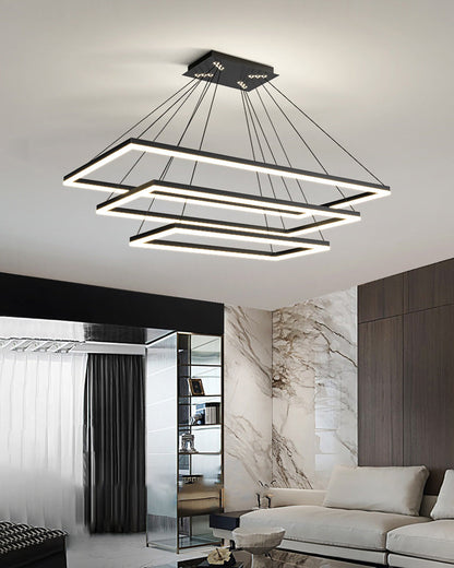 Multi-Tier Linear Suspension Fixture with Integrated LED, Adjustable Cable, Matte Black Metal Frame for Dining & Living Spaces