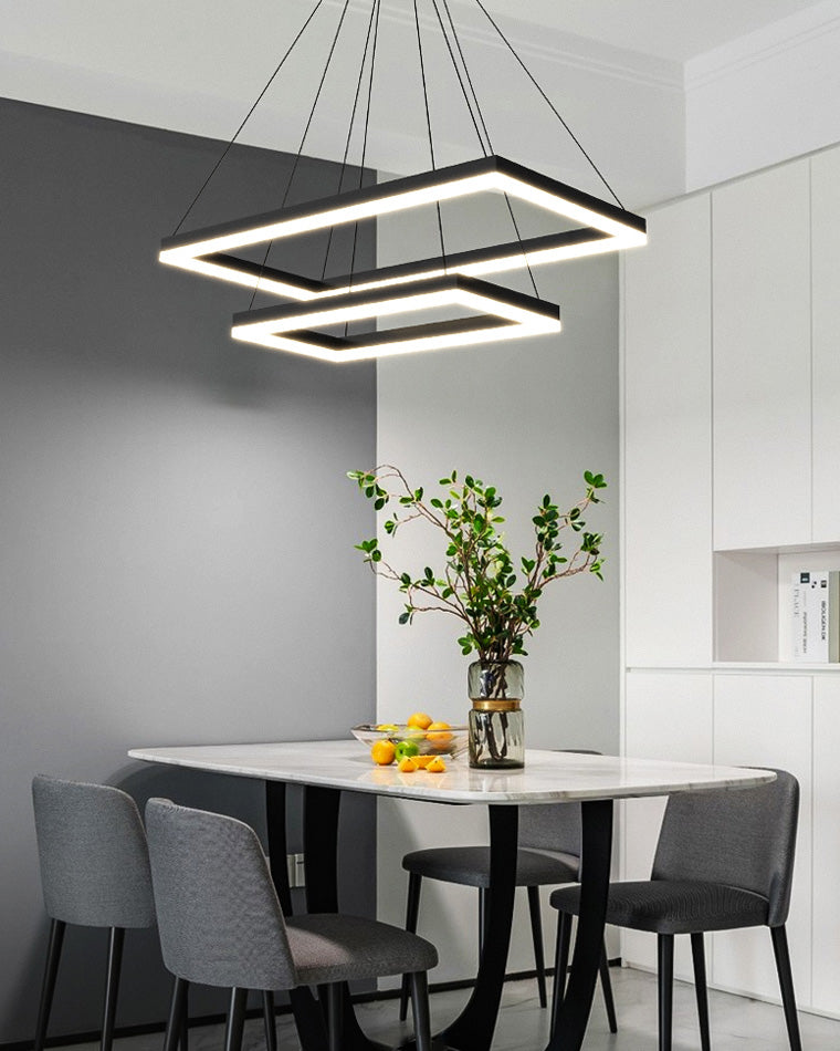 Multi-Tier Linear Suspension Fixture with Integrated LED, Adjustable Cable, Matte Black Metal Frame for Dining & Living Spaces