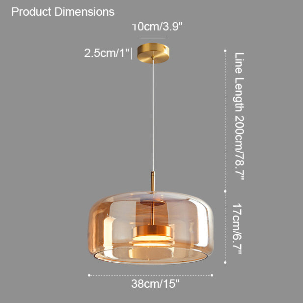 Handcrafted Glass Globe Ceiling Light 15-Inch Smoked Shade Height-Adjustable Fixture for Kitchen Island Dining Room Entryway Table Modern Ho