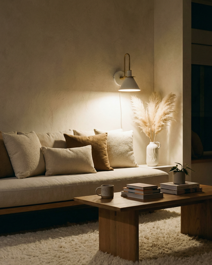 Travertine and Wood Wall Sconce with Warm White LED Light for Bedroom Living Room Hallway Modern Minimalist Stone Accent Lighting
