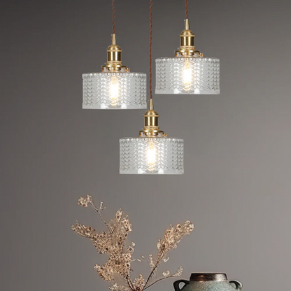 Adjustable Drop Ceiling Light with Textured Glass Shade E27 Socket for Kitchen Island Dining Room Counter Breakfast Bar Scandinavian Modern