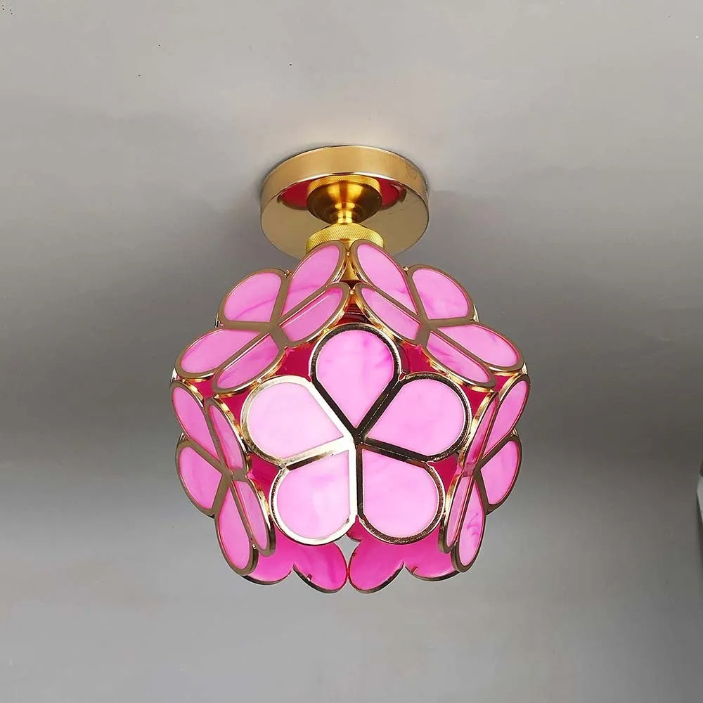 Acrylic Flush Mount Ceiling Light 8 in Gold Floral Fixture Bedroom Hallway Living Room Compact Small Space Decorative E26 Base Warm Glow