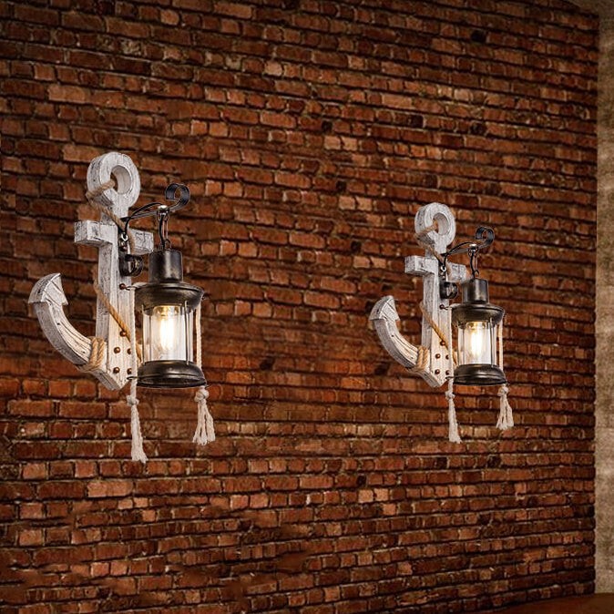 Industrial Wall Sconce Light Fixture with Glass Shade for Entryway Bedroom & Living Areas | Wood & Metal Accent Lighting E26 Socket