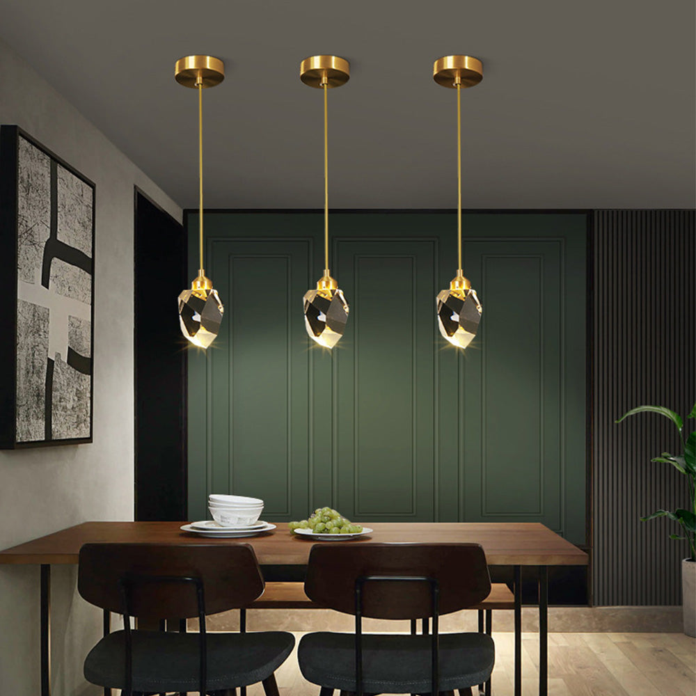 Adjustable Drop Fixture with Clear Tapered Shade & Brass Accents for Kitchen Islands, Breakfast Nooks, Entryways