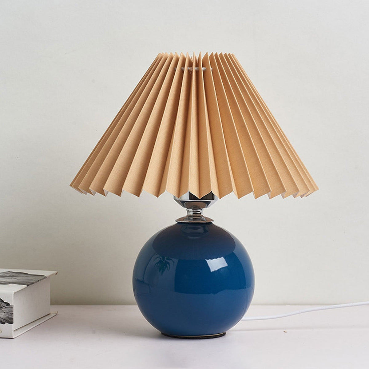 Ceramic Table Lamp with Fabric Shade – Modern Accent Lighting for Bedroom, Living Room & Home Office