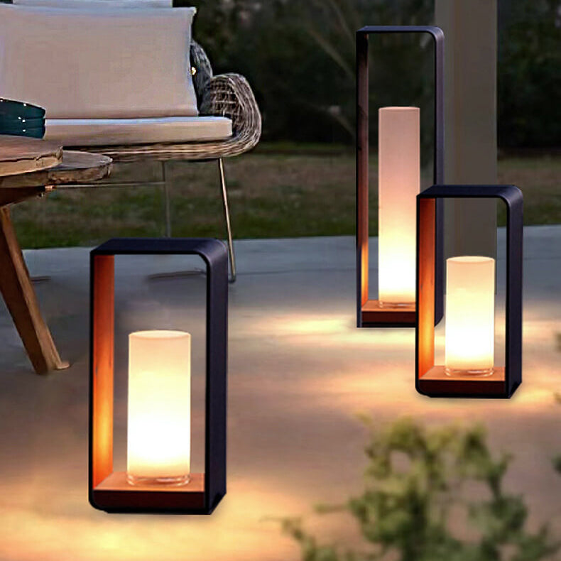 Outdoor Cube Post Light Black Steel LED Garden Pathway Stake for Yard Patio Walkway Deck Solar & Hardwired