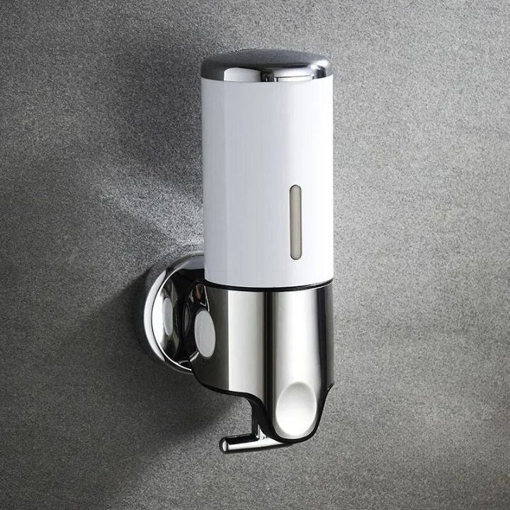 Wall Mount Soap Dispenser with Push Pump - Stainless Steel Liquid Holder for Shampoo, Lotion & Hand Wash in Bathroom, Kitchen, Shower