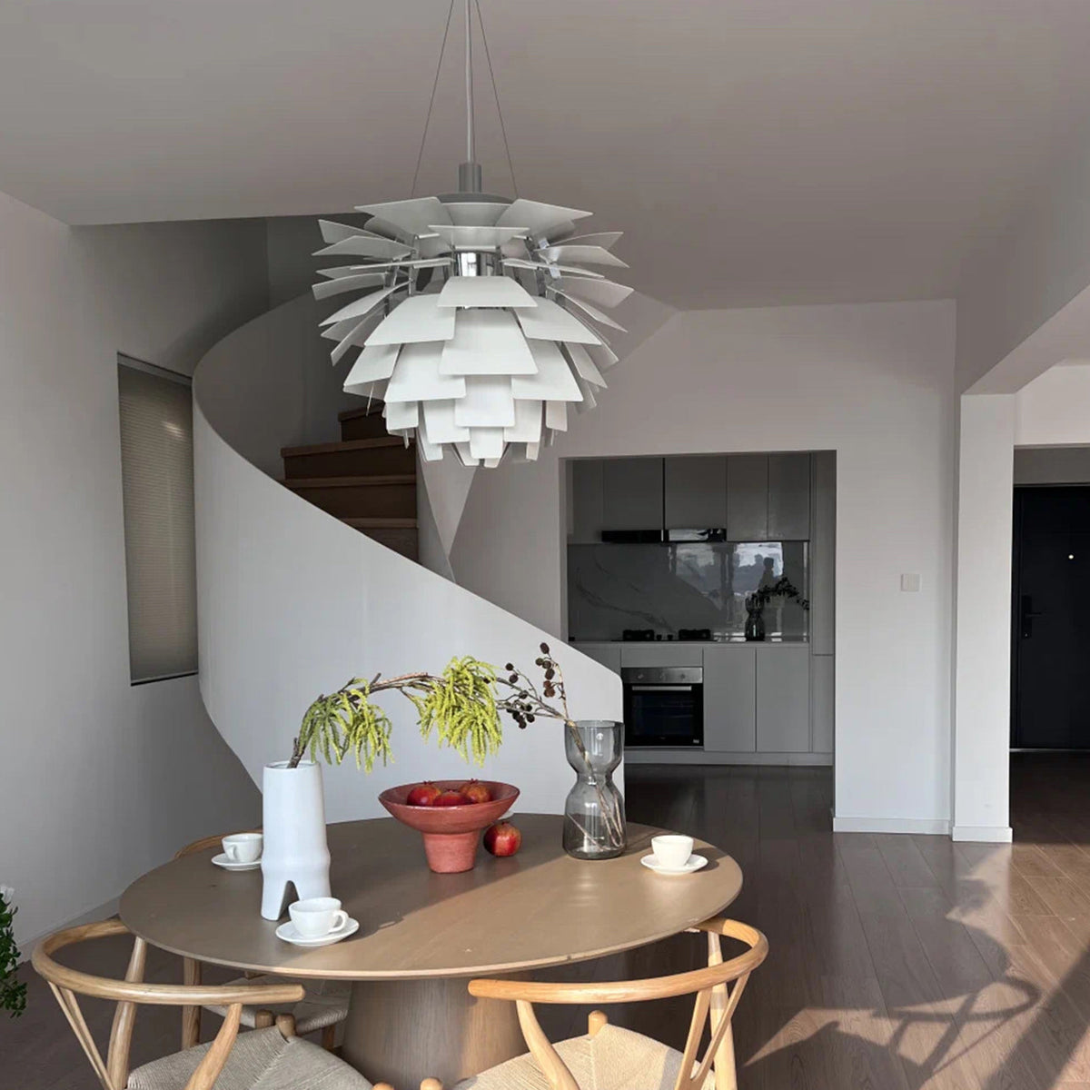 Layered Metal Fixture 19 in Wide Warm White E27 Socket Adjustable Height Kitchen Island Dining Room Cord Suspended Overhead Lighting Texture
