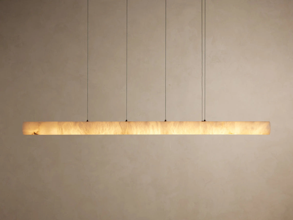 Linear Alabaster Stone Chandelier with Integrated LED – Modern Overhead Dining Room Island Light Fixture for Kitchen Contemporary Ceiling