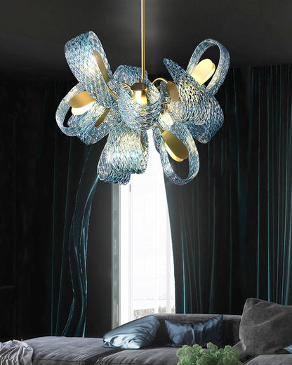 19-Light Glass Ceiling Fixture with Peacock Art Design for Dining Rooms & Large Spaces