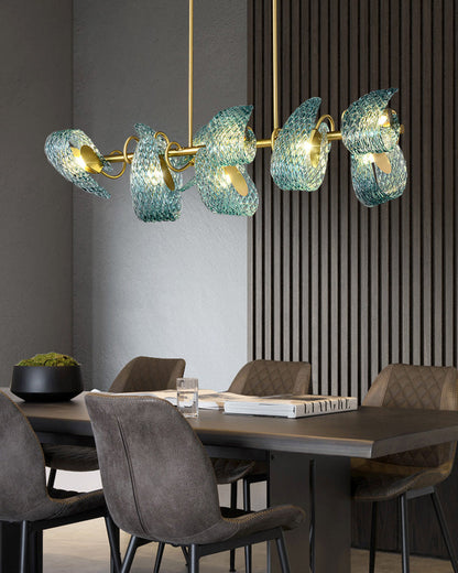 19-Light Glass Ceiling Fixture with Peacock Art Design for Dining Rooms & Large Spaces