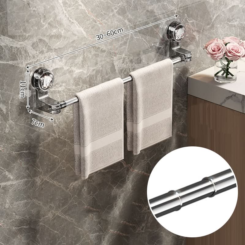 Rotating Wall-Mount Towel Bar with Suction Cup – No Drilling Needed, Adjustable Length for Small & Large Bathrooms