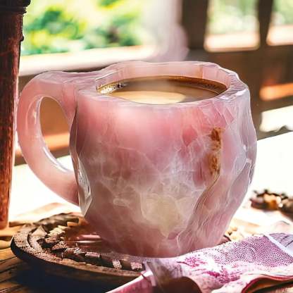 Insulated Crystal Coffee Mug with Natural Mineral Glaze - Handcrafted Artisan Cup for Hot & Cold Drinks - Microwave & Dishwasher Safe - 12