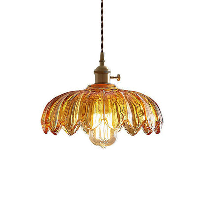 Glass Flower Pendant Light 10 Inch Industrial Hanging Fixture Clear Tan Single Bulb Dining Kitchen Living Room Ceiling Lamp E26