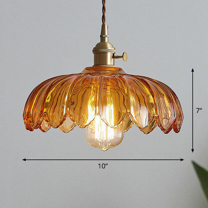 Floral Glass Shade Ceiling Fixture Green 10 Inch Adjustable Cord E27 Socket for Dining Room Kitchen Hallway Vintage Copper Accent Home Light