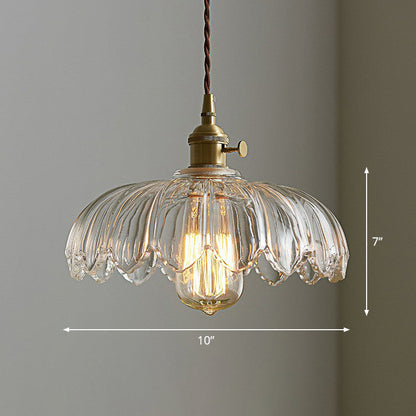 Glass Flower Pendant Light 10 Inch Industrial Hanging Fixture Clear Tan Single Bulb Dining Kitchen Living Room Ceiling Lamp E26