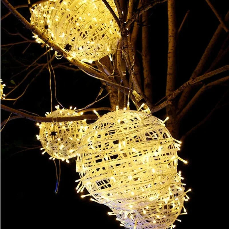 Woven LED Globe Light 8 Inch Waterproof Outdoor Hanging Orb for Trees Patios & Garden Decor | Connectable String Sphere Lights Yard Decorati