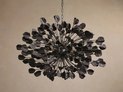Ceramic Petal Chandelier with Leaf-Cluster Design 5-Light Fixture 42-Inch Round Dimmable Hanging Lamp for Dining Room & Entryway