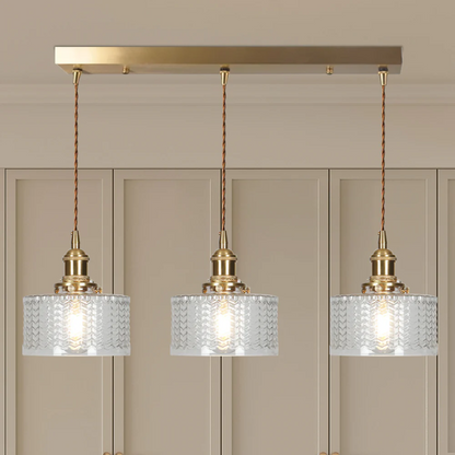 Adjustable Drop Ceiling Light with Textured Glass Shade E27 Socket for Kitchen Island Dining Room Counter Breakfast Bar Scandinavian Modern