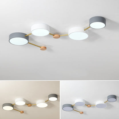 Rectangular LED Ceiling Light 36W Gray Wood and Metal Low-Profile Design for Bedrooms Entryways Modern Home