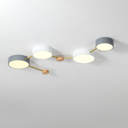 Rectangular LED Ceiling Light 36W Gray Wood and Metal Low-Profile Design for Bedrooms Entryways Modern Home